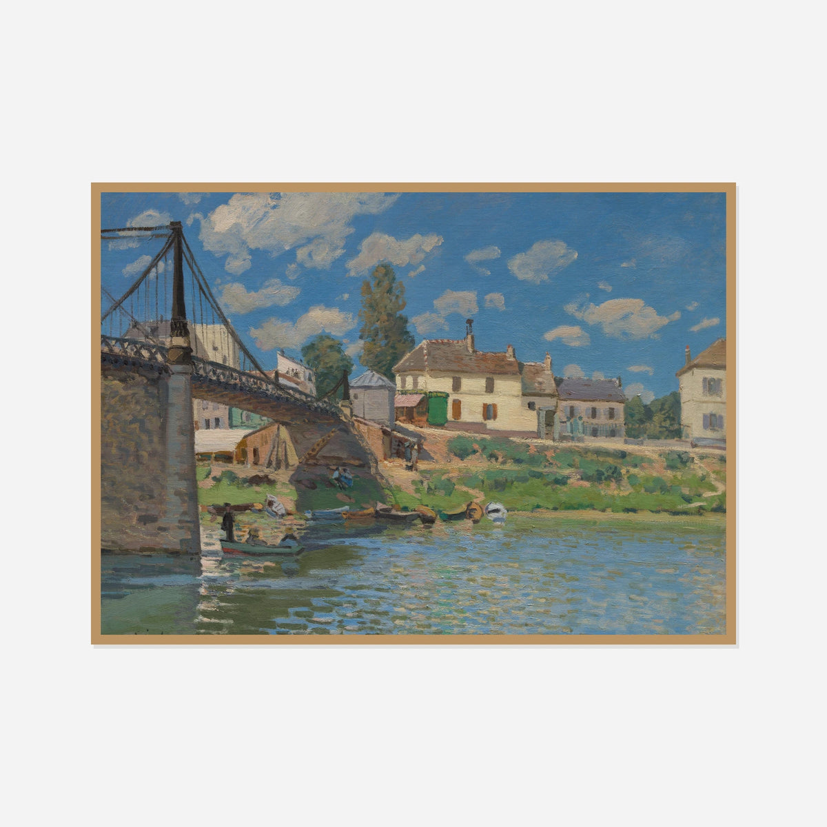 The Bridge at Villeneuve-la-Garenne — front view in a natural wood frame