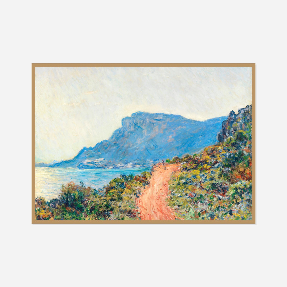 The Corniche near Monaco — front view in a natural wood frame