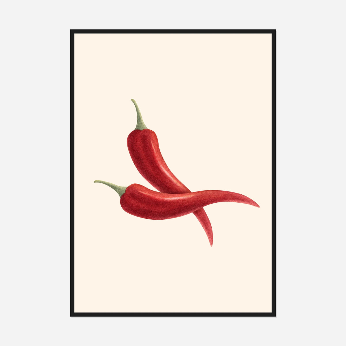 Three Red Chillies — front view in a black frame