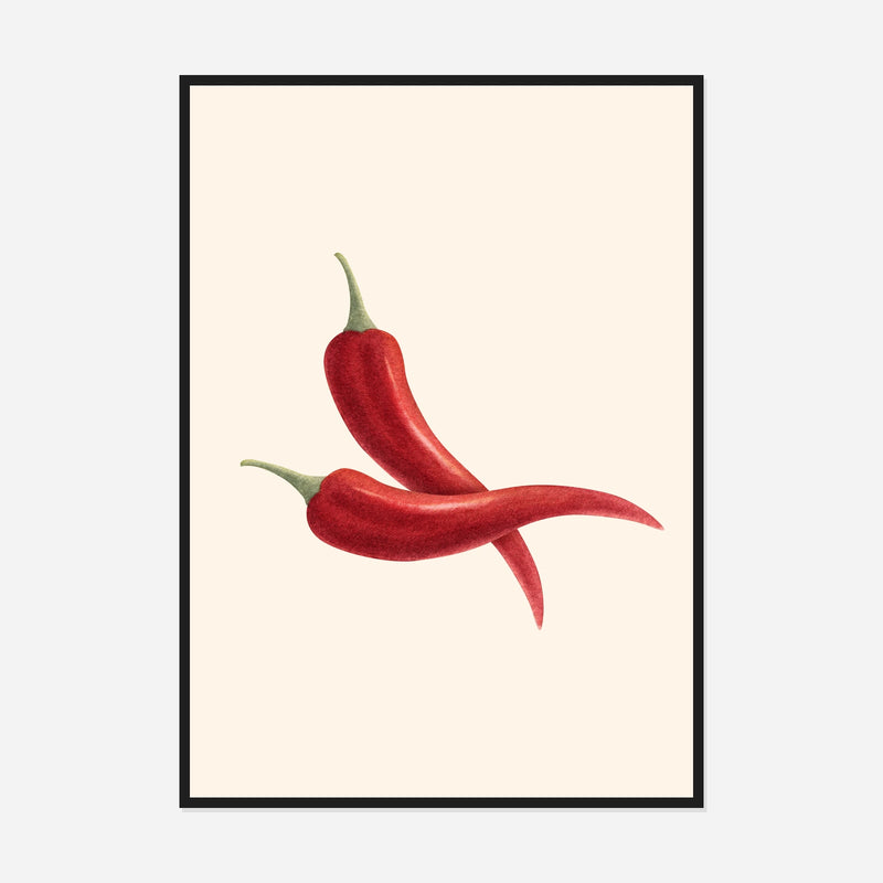 Three Red Chillies — front view in a black frame