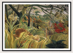 Tiger in a Tropical Storm in a black frame; landscape front-view mockup