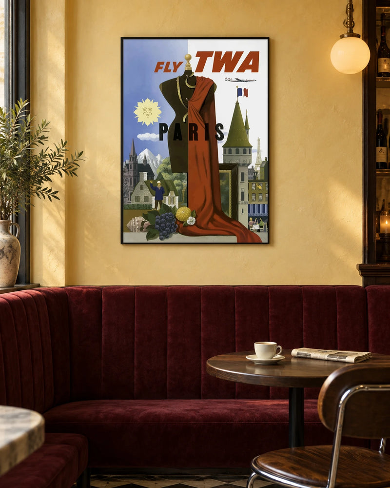 TWA Paris — styled room visualisation in a black frame