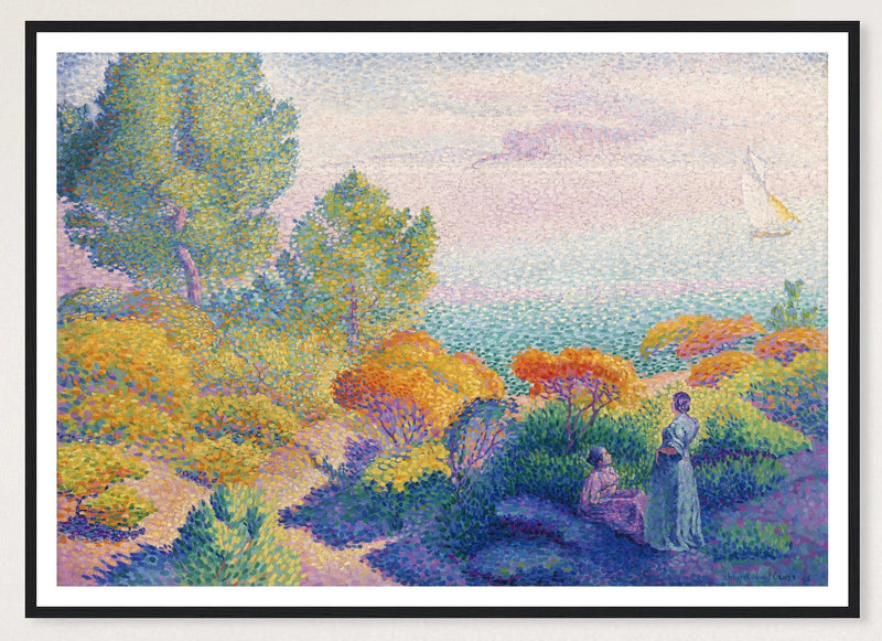 Two Women by the Shore in a black frame; landscape front-view mockup