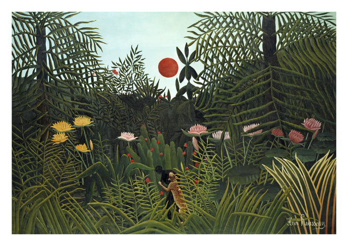 Virgin Forest with Sunset Art Print by Henri Rousseau