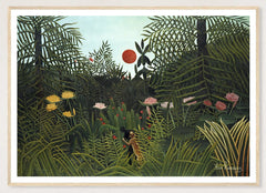 Virgin Forest with Sunset in a natural wood frame; landscape front-view mockup