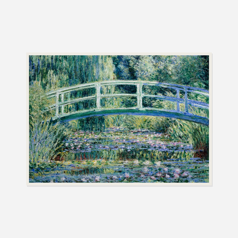 Water Lilies and Garden Bridge — front view in a white frame