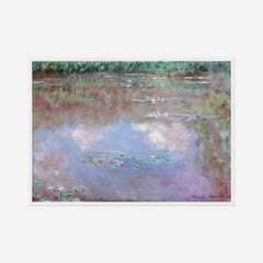 Water Lily Pond in Blue and Mauve — front view in a white frame