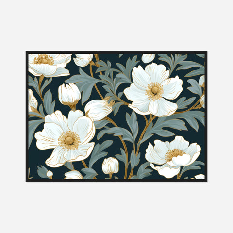 White Flowers on Teal Art Print