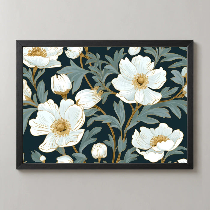 White Flowers on Teal Art Print