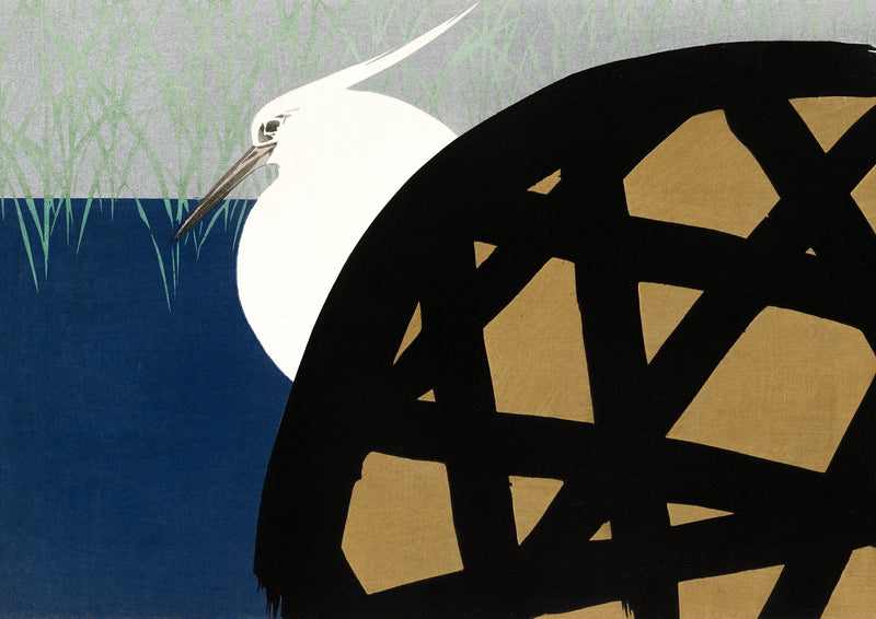 White Heron and Wheel — borderless A-series artwork