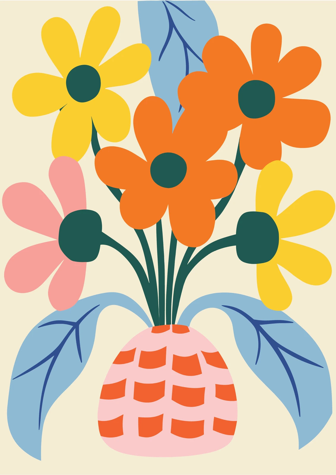 Wildflowers in a Patterned Vase — borderless A-series artwork