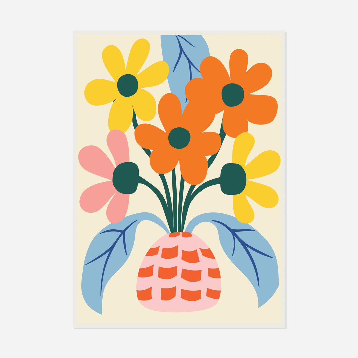 Wildflowers in a Patterned Vase — front view in a white frame