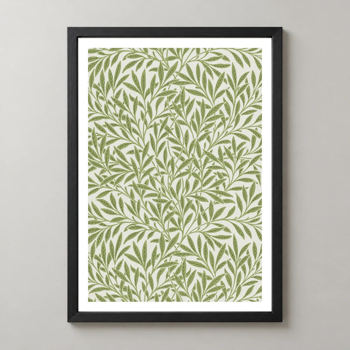 Willow Pattern Art Print by William Morris in a black frame, front view