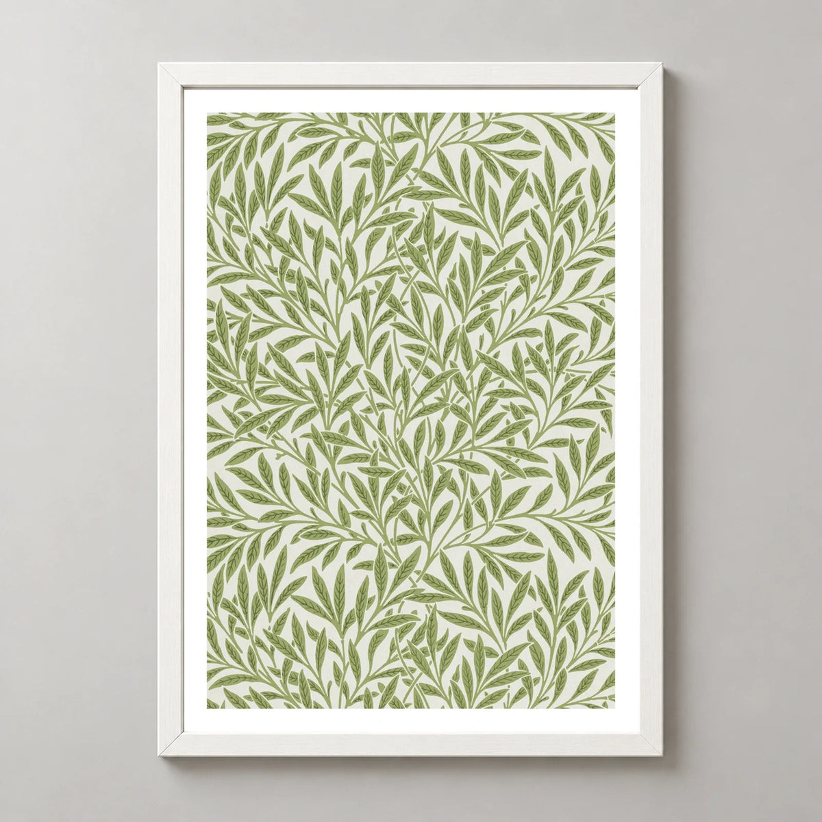 Willow Pattern Art Print by William Morris in a white frame, front view