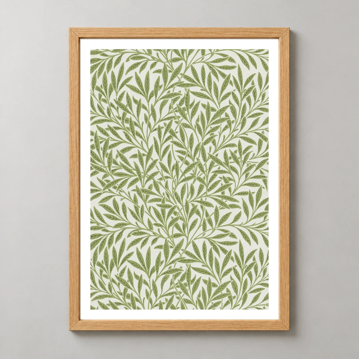 Willow Pattern Art Print by William Morris in a natural wood frame, front view