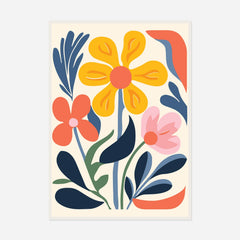 Yellow and Pink Folk Flowers — front view in a white frame