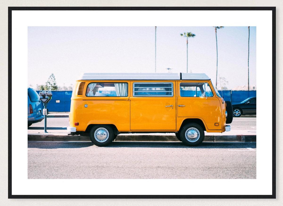 Yellow Van in a black frame; landscape front-view mockup